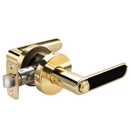 Yale Real Living YH Collection Kincaid Lever with Black Inlay and Flat Round Rose Privacy Lock US3 (605) Bright Brass YR21KCBFR605